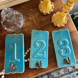 DownEast Blue Ceramic Numbered Wall Hooks